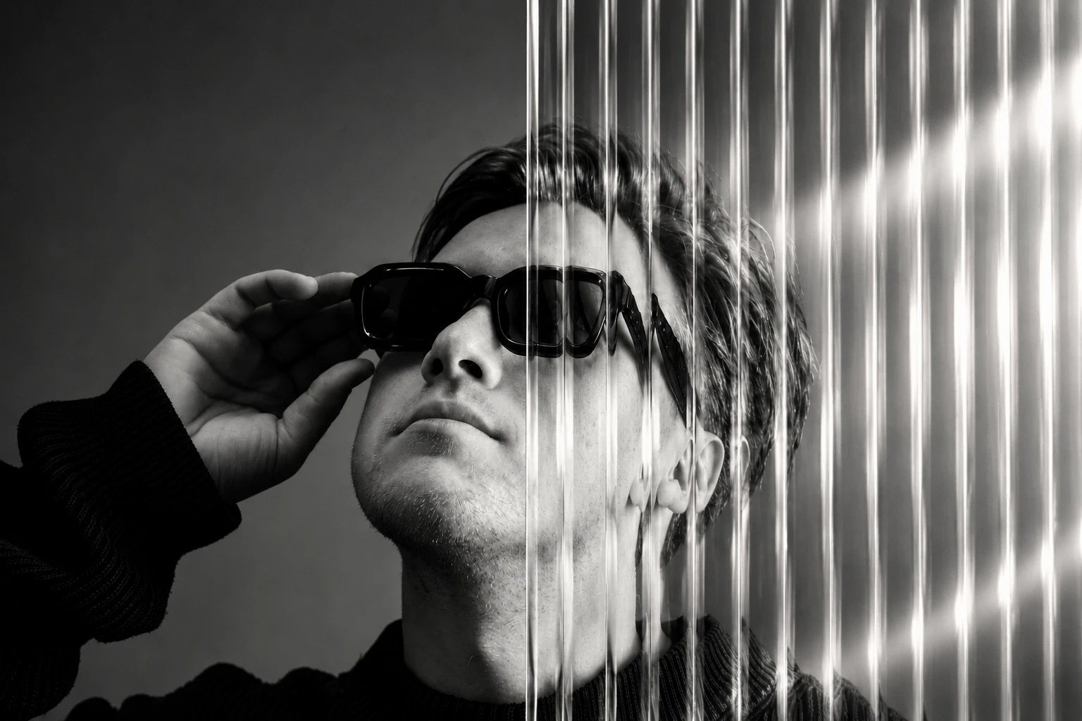 Koen Akkermans behind textured glass